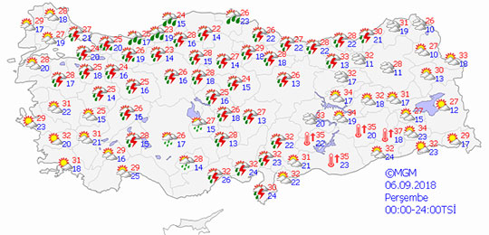 Eskişehir hava durumu 6.9.2018