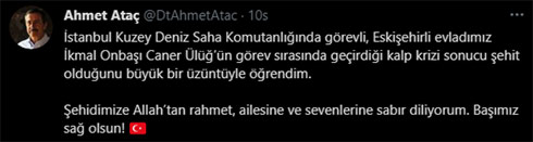 Ahmet Ataç Twitter mesajı 26 05 2021