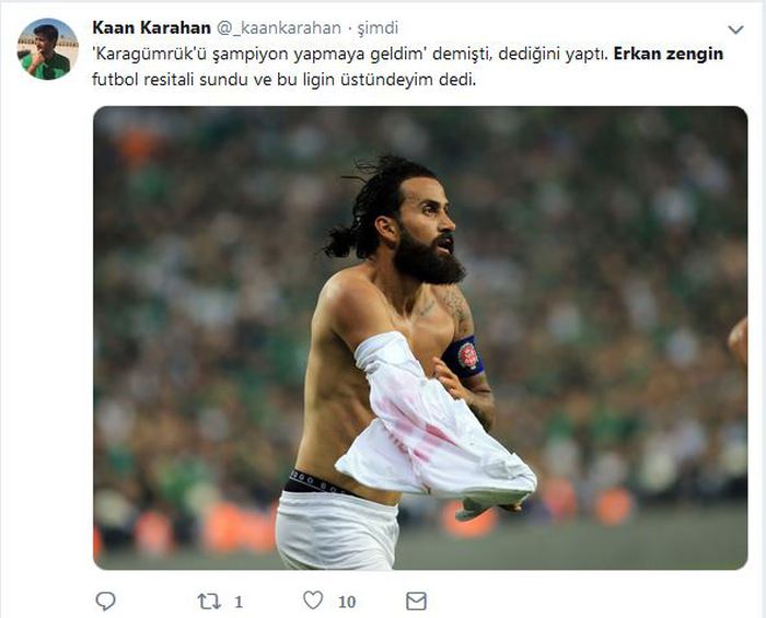 TFF 2’nci Lig play-off final karşılaşmasında Fatih Karagümrük, Sakaryaspor’u Selçuk Alibaz ve Ahmet Aras’ın golleriyle 2-0 yenerek Spor Toto 1’inci Lig’e yükseldi. Maçın yıldızı Eskişehirspor'dan tanıdığımız Erkan Zengin oldu Erkan Zengin'in performansı sosyal medyada kısa zamanda en çok konuşulan konu oldu. İşte Erkan Zengin hakkında Twitter'da yazılanlar. Kaynak: Fanatik