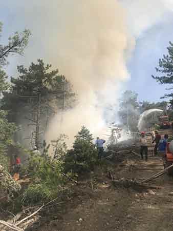 Yangının büyüme eğilimi göstermesi üzerine Orman Genel Müdürlüğüne ait 1 helikopter de gelerek hava kararmadan 8 sorti yaptı.