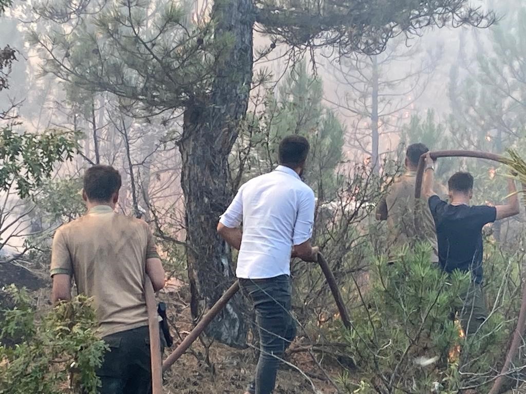 Orman Bölge Müdürlüğünden yangın bölgesine çok sayıda araç ve ekip gönderildi. 