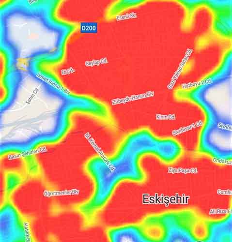 Koronavirüs vakalarının çok arttığı Eskişehir, Sağlık Bakanlığı'nca hazırlanan Hayat Eve Sığar uygulamasındaki risk haritasında ‘en yüksek risk’ anlamına gelen kırmızı renge boyandı