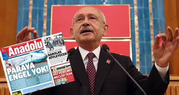 Anadolu Gazetesi'nin manşeti CHP Grup Toplantısı'nda gündem oldu!