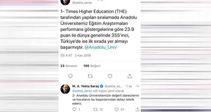 Anadolu Üniversitesi'nin büyük başarısına tebrik!