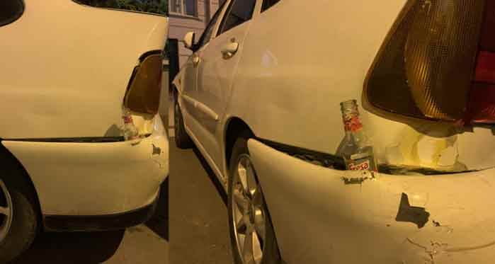 Eskişehir'de garip görüntü: Tampona şişe sıkıştırdı