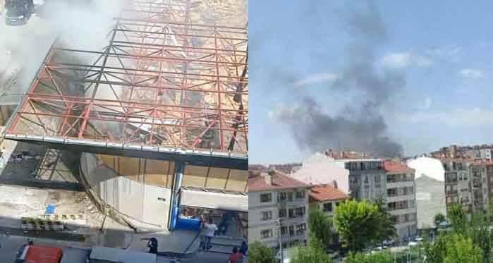 Eskişehir'de yıkım sürerken yangın çıktı: Dumanlar her yerden görüldü