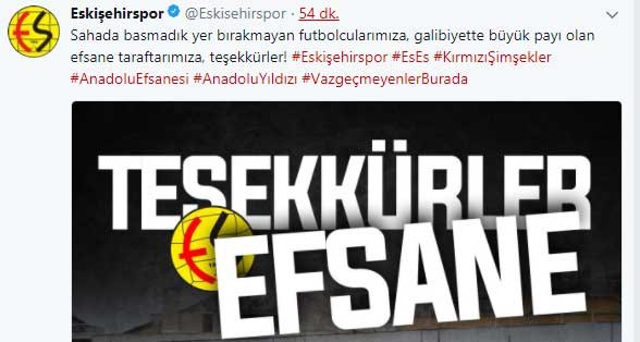 Eskişehirspor hesabı bunu paylaştı...