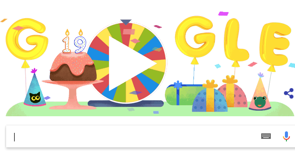 Google'ın doğum günü çarkıfeleği Google'ın 19. yılı şerefine Doodle oldu!