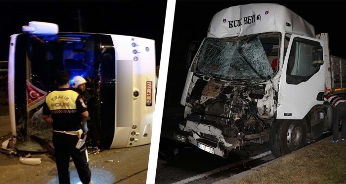 Otobüs tırla çarpıştı: 1 ölü 13 yaralı