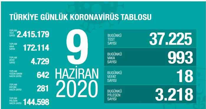 Türkiye'de koronavirüsün 9 Haziran 2020 tablosu
