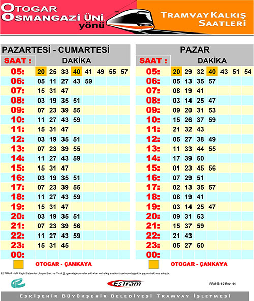 eskişehir tramvay saatleri