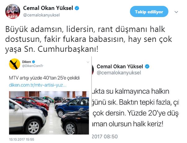 Cemal Okan Yüksel , Cumhurbaşkanı Recep Tayyip Erdoğan