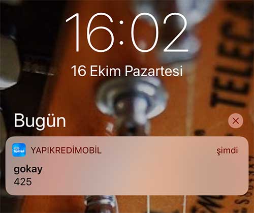 Yapı Kredi bankası Gökay 425 bildirimi mobil