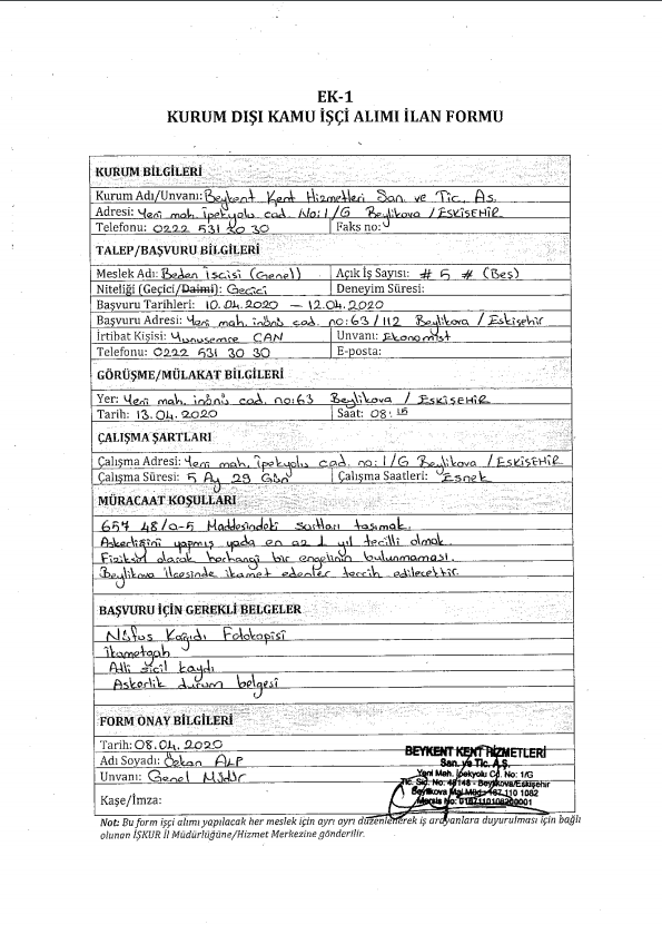 eskisehir personel alimi 10 04 2020