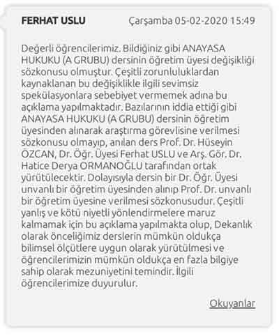 Ferhat Uslu ilk mesajı