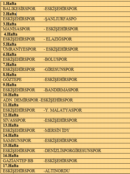 Eskişehirspor’un 2016-17 sezonun fikstürü