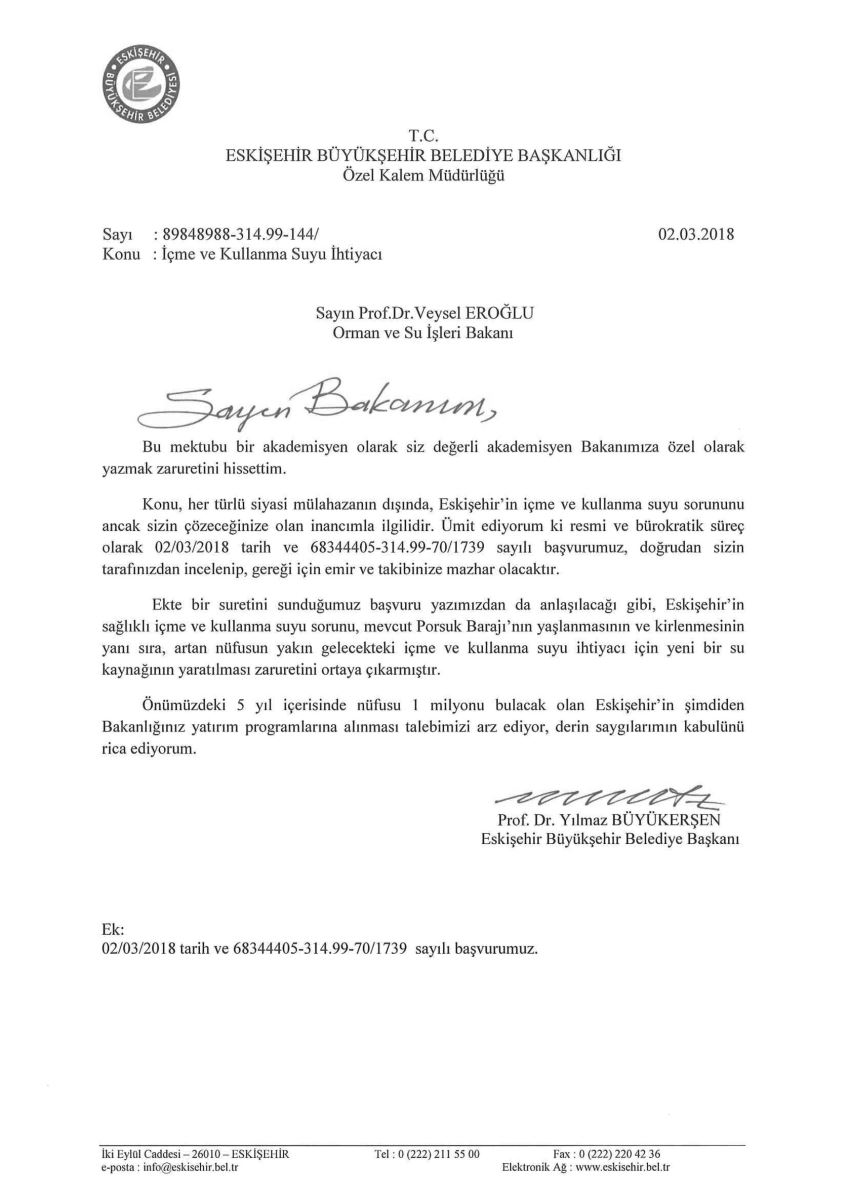 YILMAZ BÜYÜKERŞEN'İN BAKAN EROĞLU'NA DEVLET ADABIYLA YAZDIĞI MEKTUP