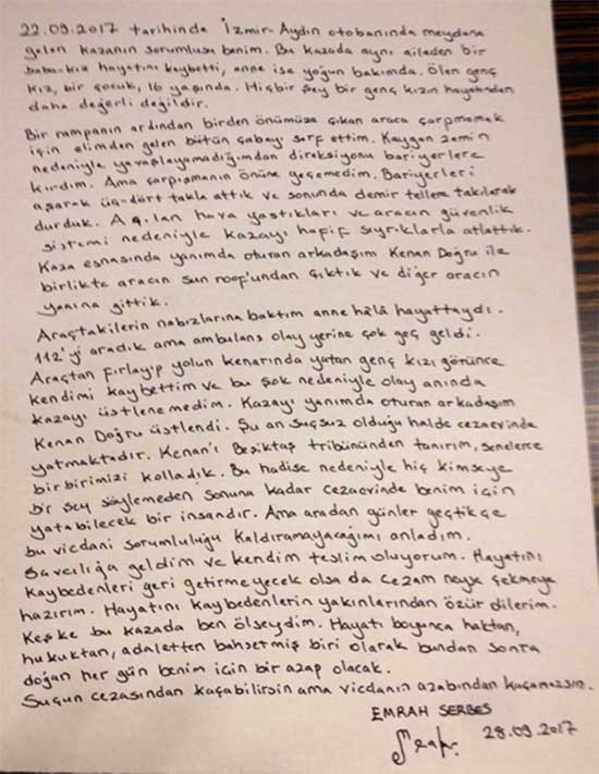 Emrah Serbes'in itiraf mektubu