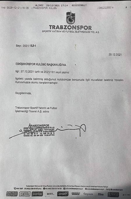 Trabzonspor belge 31 12 2021