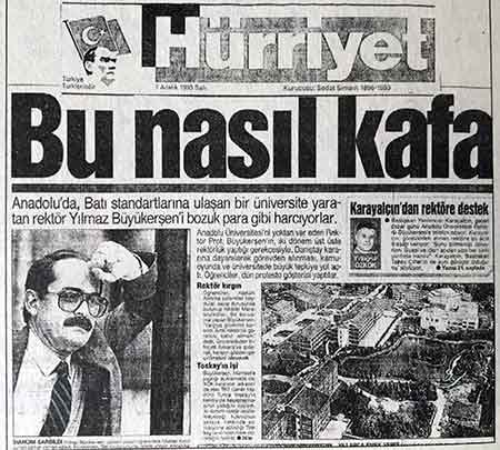 Yılmaz Büyükerşen Hürriyet'in manşetinde