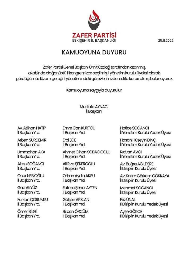  Eskişehir’de flaş istifa! İl Başkanı dahil… 26.11.2022
