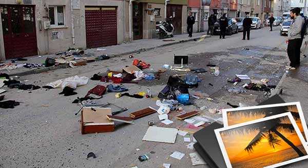 ELİNE GEÇENİ SOKAĞA FIRLATTI