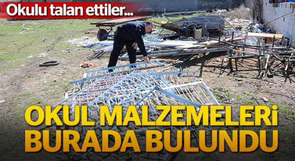 Okul talan edildi, malzemeler araziden çıktı