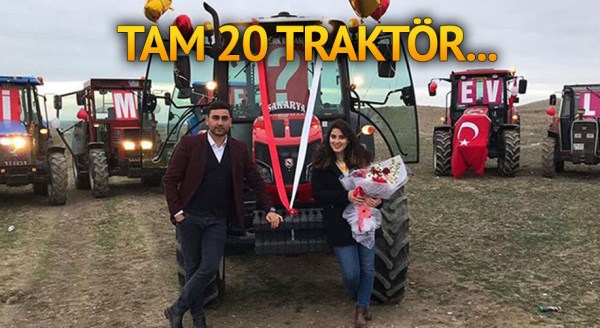 Tam 20 traktörle evlilik teklifi yaptı