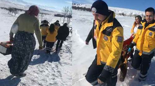 112 ekibi mahsur hastayı sedyeyle 2 kilometre taşıdı