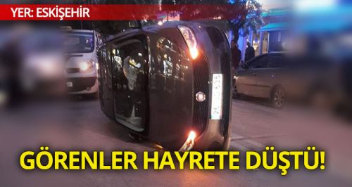 2 kişinin yaralandığı kazada otomobil böyle durabildi