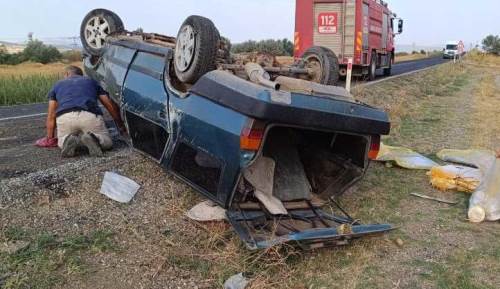 Afyonkarahisar’da takla atan otomobilde 1 kişi yaralandı