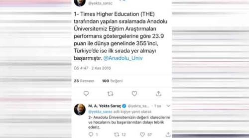 Anadolu Üniversitesi'nin büyük başarısına tebrik!