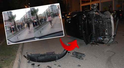 Araçla takla attılar, koşarak kaçtılar!