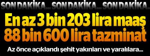 Az önce açıklandı şehit yakınları ve yaralılara...