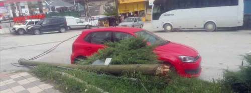 Bilecik'te rüzgar telefon direğini devirdi!