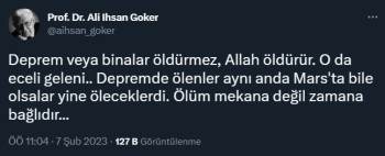 Deprem Paylaşımı Nedeniyle Prof. Dr. Ali İhsan Göker’E İdari Soruşturma Açıldı
