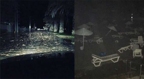 Depremden sonra deniz suyu yükseldi, otelleri su bastı