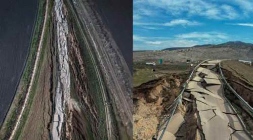 Depremin şiddetini gözler önüne serdi: Yol yarıldı!