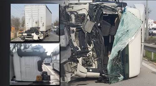 Eskişehir'de akılalmaz trafik kazası: Şoför kabiniyle uçtu!