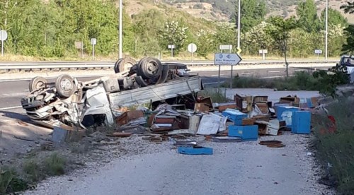 Eskişehir'de arı yüklü kamyonet devrildi
