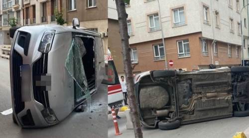 Eskişehir'de devrilen araçtan yürüyerek çıktılar!