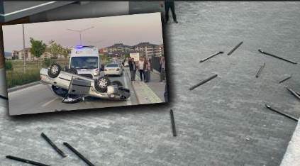 Eskişehir'de feci kaza böyle geldi: Duvarı yıktı, takla attı...
