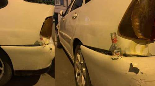 Eskişehir'de garip görüntü: Tampona şişe sıkıştırdı