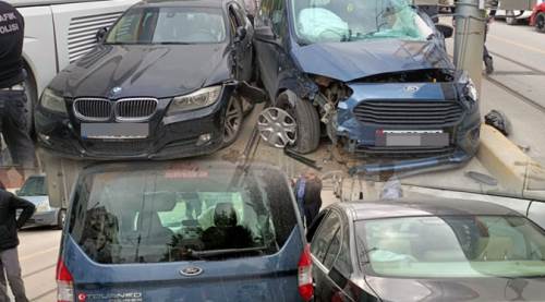 Eskişehir'de görenleri şaşırtan kaza: 3 araç sıkıştı!
