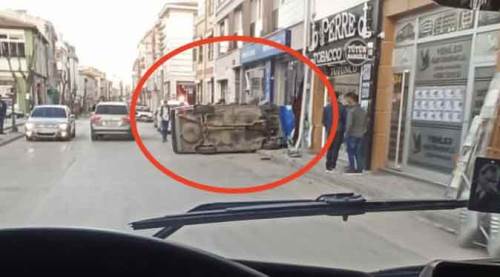 Eskişehir'de kontrolden çıkan araç yan yattı