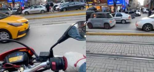 Eskişehir'de tramvay yoluna dalan sürücüden tehlikeli hareket