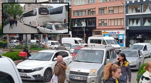 Eskişehir'de tur otobüsleri trafiği kilitledi!