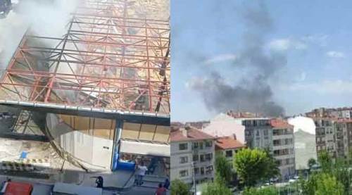 Eskişehir'de yıkım sürerken yangın çıktı: Dumanlar her yerden görüldü