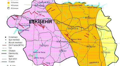 Eskişehir fay sahasını oluşturan faylar...