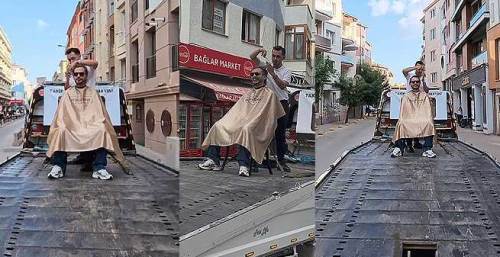 Eskişehirli kuaföre dönme dolap ve gondol yetmeyince sıra çekiciye geldi!